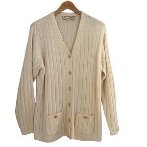 Hasting & Smith Sz XL Cream Wool Blend Knit Ribbed Button-Up Cardigan Sweater